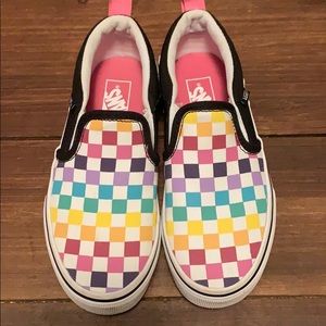 Vans rainbow/black slip ons